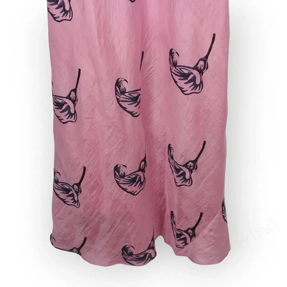Large Alix of Bohemia Athens Pink Calla Lily Silk Slip Dress Sweetheart Lined - Picture 16 of 16